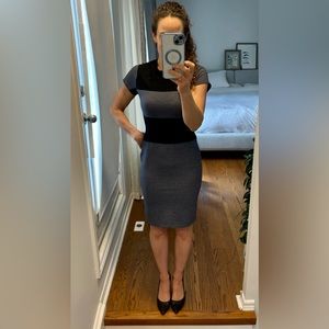 Color block stretch dress by Rachel Roy in black and faux denim colour